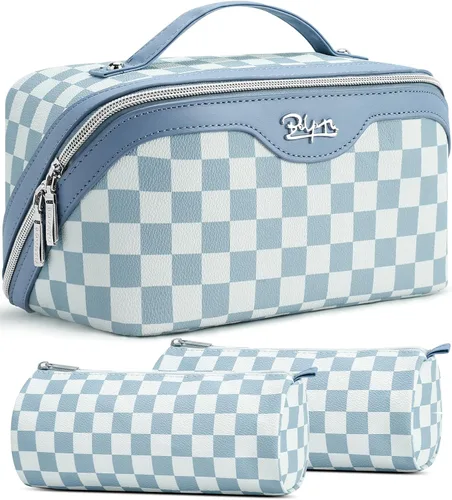 Miniatura 11 de BOYATU Bolsa organizadora de maquillaje de viaje, bolsa de cosméticos: Juego de 3 bolsas de maquillaje para mujeres con asa - Bolsas de aseo