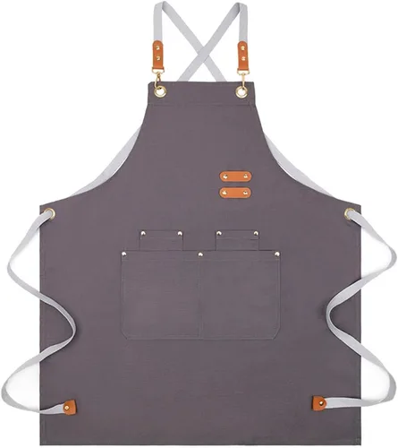 Delantal de chef para hombres y mujeres, delantales de lona con 3 bolsillos traseros cruzados, delantal de trabajo resistente para cocinar