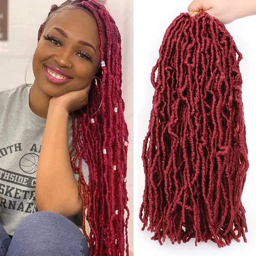 Miniatura 26 de Leeven - 6 paquetes de 21 mechones de cabello largo trenzado para mujer, trenzas de ganchillo sintético de cabello rizado desordenado estilo Rastas