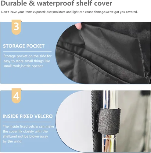 Miniatura 6 de Cubierta de estante impermeable, para exteriores, 600D, de servicio pesado, resistente al polvo, 48 x 18 x 72 pulgadas, fundas de estante para Negro