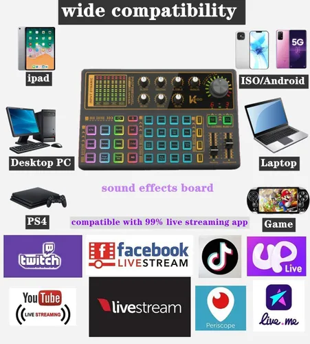 Miniatura 6 de sktome Tablero de efectos de sonido K300, paquete de equipo de podcast para 2, paquete de micrófono de podcast con cambiador de voz, múltiples