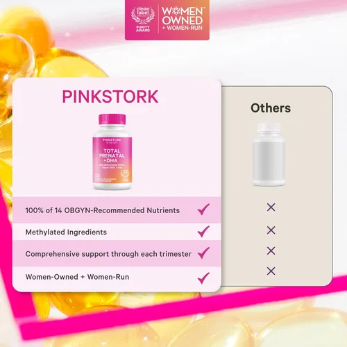 Miniatura 4 de Pink Stork Vitaminas Prenatales Totales con DHA, Folato, Hierro, Colina y Vitamina B12 - Prenatales para Mujeres para Apoyar el Desarrollo Fetal