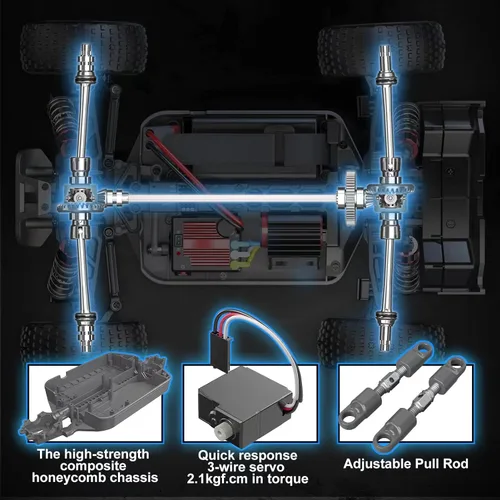 Miniatura 4 de HYPER GO H16PL 1/16 RTR Buggy RC sin Escobillas Rápido para Adultos, Camión RC Máx 61 km/h, Coche de Carreras 4WD de Alta Velocidad con Batería 2S