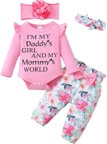 Miniatura 33 de SUNNY PIGGY Ropa para bebé recién nacida, con volantes, mameluco de algodón floral, conjunto de pantalones de algodón para niñas