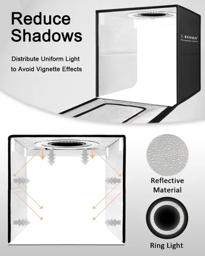 Miniatura 3 de DUCLUS Caja de Luz para Fotografía, Caja de Estudio Fotográfico Portátil de 16x16 Pulgadas con 160 Luces LED Ajustables, 6 Fondos de PVC y 2