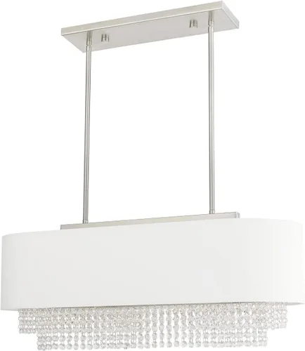 Miniatura 4 de Livex Lighting 51124-91 Carlisle - Candelabro lineal de 31 pulgadas, acabado de níquel cepillado con pantalla de tela blanca rota con cristal