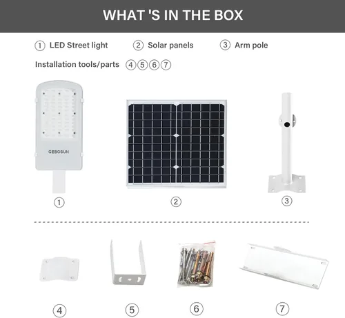Miniatura 7 de Gebosun Farola solar, luces LED solares de 100 W, funciona desde el atardecer hasta el amanecer, 8600 lm, 6000 K, IP65 impermeable, montado
