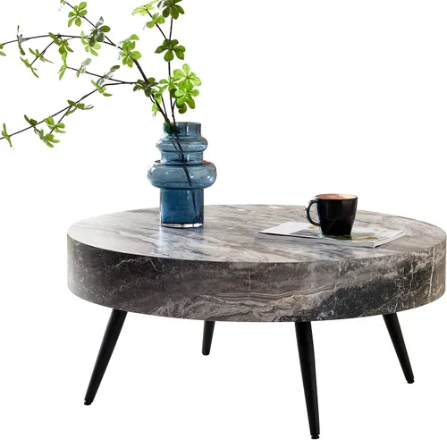 Miniatura 9 de LKTART Mesa de centro para sala de estar, mesas de centro redondas de madera con almacenamiento, mesa de té moderna de centro de metal para Marrón