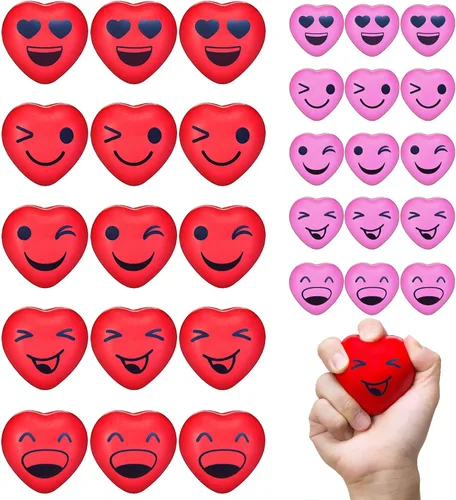 Miniatura 3 de 30 bolas de estrés para el día de San Valentín, mini bolas sonrientes para aliviar el estrés de 1.5 pulgadas, bolas sonrientes divertidas