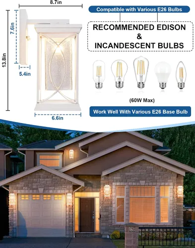 Miniatura 3 de Luz de Aplique Exterior Blanca de Anochecer a Amanecer, Accesorios de Iluminación Exterior, Montaje en Pared, Luz de Porche, Luz de Pared Exterior