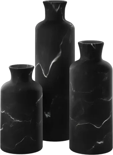 Creative Scents Juego de jarrones con aspecto de mármol negro, jarrones para decoración del hogar, calidad premium para sostener hierba de pampa,