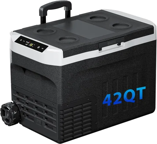 DOGHLY Refrigerador de 12 voltios, enfriador portátil de 42 cuartos de galón de -4 ℉ a 68 ℉, refrigerador de automóvil con compresor de 12 V/24 V CC