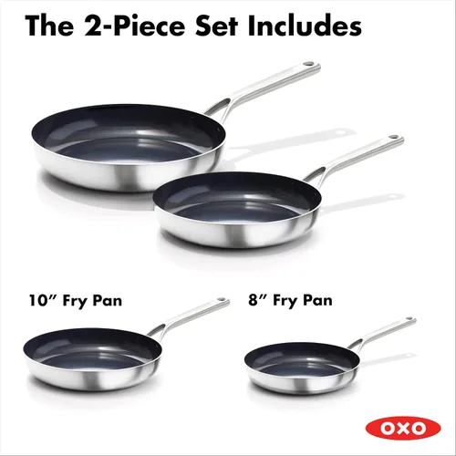 Miniatura 8 de OXO Mira - Juego de sartenes antiadherentes de acero inoxidable de tres capas, sin PFAS, de 8 y 10 pulgadas, para inducción, multirevestimiento