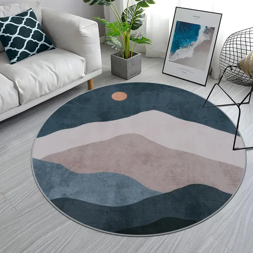 Miniatura 23 de Alfombras abstractas redondas de 5 pies para dormitorio, alfombra circular lavable antideslizante, alfombra de piso suave y colorida de pelo bajo