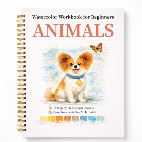 Libro de trabajo de acuarela para principiantes, animales, 16 proyectos de acuarela originales, libro de papel de acuarela plano (9.45 x 7.48