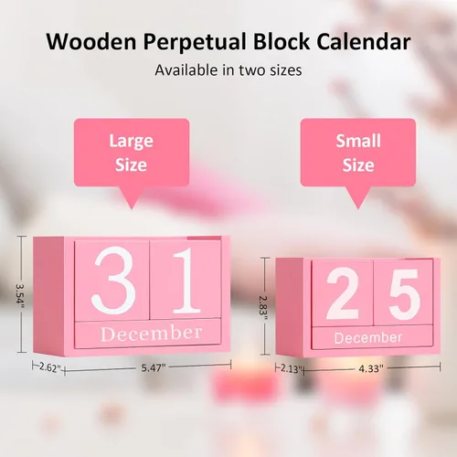 Miniatura 3 de Calendario de Bloques de Madera para Escritorio, Calendario Perpetuo de Escritorio de Tamaño Pequeño, Lindo Juego de Bloques de Fecha para Rosa