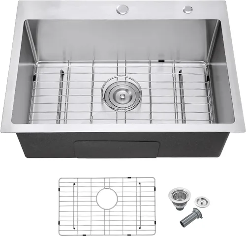 Miniatura 11 de Fregadero de cocina de 18 x 18 pulgadas, fregadero pequeño de acero inoxidable 304 con ranura de drenaje en forma de X y rejilla inferior, fregadero