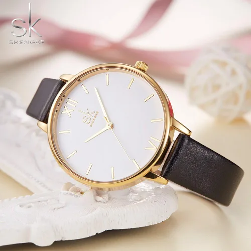 Miniatura 6 de SK - Reloj de pulsera para mujer, correa de piel, de cuarzo, reloj de lujo japonés de cuarzo.