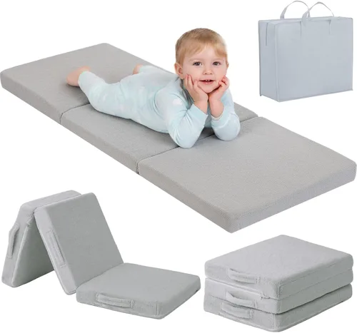 Tiita Colchón de suelo plegable para niños, futón de felpa o tapete de suelo con bolsa de almacenamiento, tapete para siesta de piso para niños