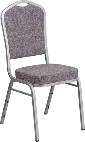 Miniatura 59 de Flash Furniture HERCULES Series - Silla apilable para banquetes con respaldo de corona en tela negra con estampado, marco de vena plateada Tela
