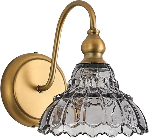 Miniatura 25 de Moderno aplique de pared negro mini lámpara de pared hecha de cuerpo de metal y vidrio estampado prensado retro luz de tocador para dormitorio