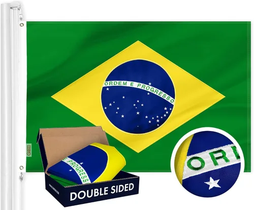G128 Bandera brasileña de Brasil, 3 x 5 pies, serie doble ToughWeave bordado de poliéster 210D de doble cara, bandera de país, diseño bordado,