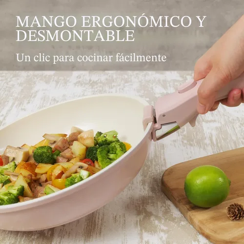Miniatura 4 de Juego de utensilios de cocina de cerámica antiadherentes, 8 piezas, juego de ollas y sartenes, mango desmontable, juego de cocina de inducción