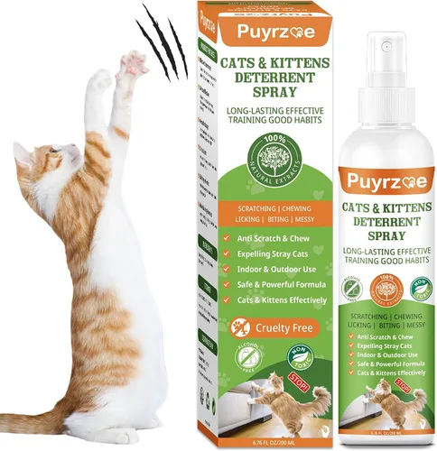 puyrzoe Spray disuasorio natural para gatos, 6.8 fl oz, repelente de gatitos, antiarañazos, para muebles, sofás, cortinas, plantas, no tóxico, sin