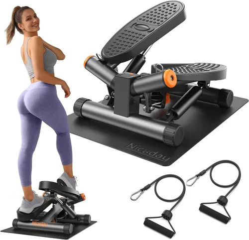 Miniatura 10 de Niceday Steppers para ejercicio, escalera con bandas de resistencia, mini stepper con capacidad de carga de 136 kg, stepper de fitness hidráulico