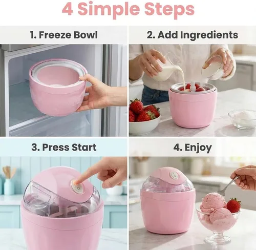 Miniatura 5 de Mini máquina para hacer helados, pequeña máquina para hacer postres personales para gelato, sorbete de yogur congelado, máquina de helados Azul