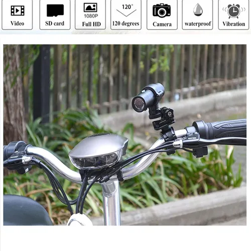 Cámara para casco de motocicleta con soporte de mango, mini cámara de acción de video deportiva de 1080p, gran angular de 120°, impermeable, para