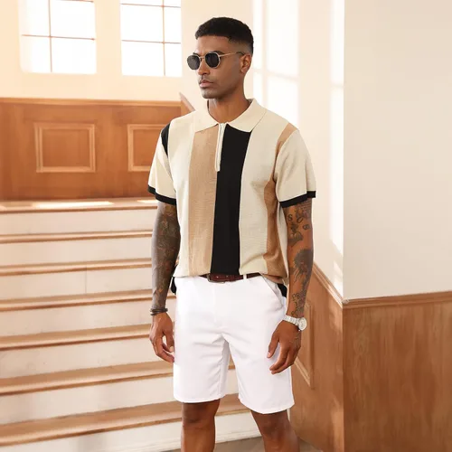 Miniatura 4 de Camisas polo de moda para hombre, camisas de punto vintage a rayas, camisas de golf casuales ajustadas