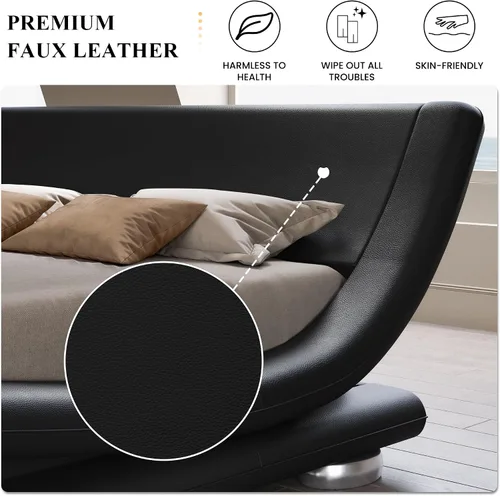 Miniatura 5 de SHA CERLIN Marco de Cama Tapizada Tamaño Full, Cama de Trineo de Perfil Bajo de Lujo con Cabecera Ergonómica de Piel Sintética, No Necesita Somier
