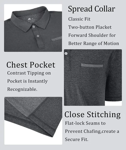 Miniatura 3 de V VALANCH Polo para hombre, estilo casual, de manga corta, para golf, absorbe la humedad, con cuello