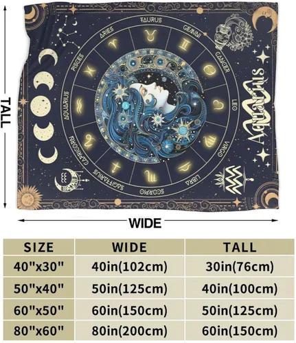 Miniatura 3 de Manta del Zodiaco Acuario para Niños y Niñas, Diseño Temático de Astrología Secreta Impreso, Mantas de Tiro para Niños, Regazo, Silla, Manta Suave