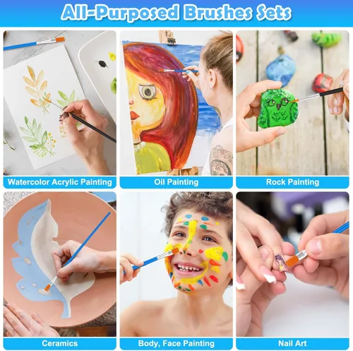 Miniatura 6 de 70 piezas de pinceles de pintura pequeños, pinceles de punta plana y redonda para niños, pinceles de pelo de nailon para acrílico, acuarela, lienzo