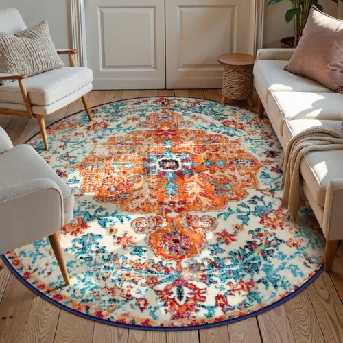 Miniatura 3 de Lahome Alfombras redondas lavables de 5 pies 3 pulgadas, alfombras circulares bohemias naranjas para sala de estar, entrada, alfombra redonda
