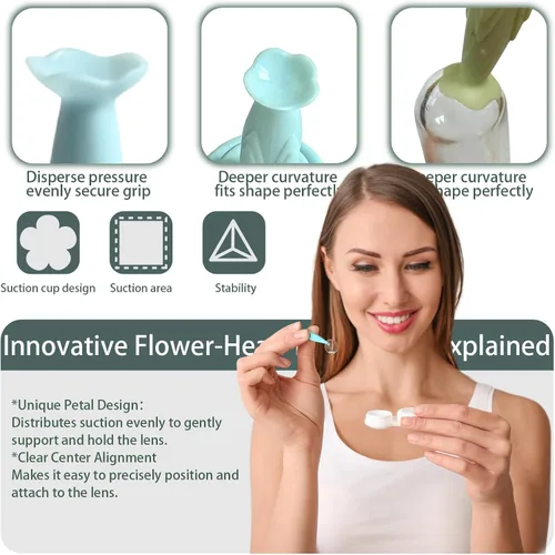 Miniatura 3 de Paquete de 4 removedores de lentes de contacto en forma de flor con caja de almacenamiento empaquetados individualmente, palitos de succión