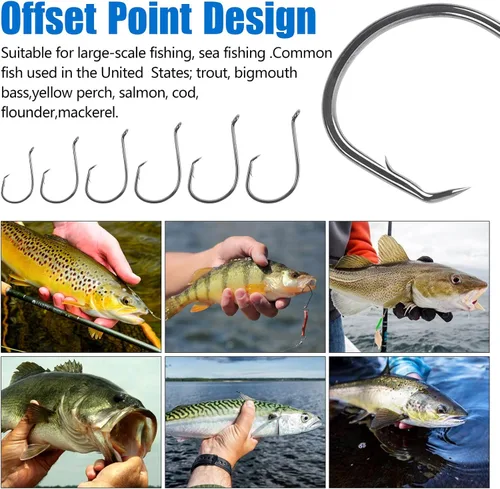 Miniatura 6 de Ganchos circulares de pesca de agua salada, 2 ganchos circulares fuertes compensados, ganchos de pesca de bagre de acero de alto carbono, ganchos
