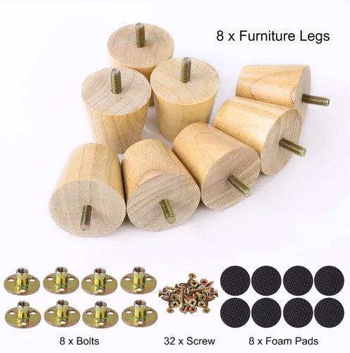 Miniatura 5 de uxcell Patas de madera para muebles, patas de sofá de 2 pulgadas, patas redondas de madera maciza, patas de sofá de color madera, patas de repuesto
