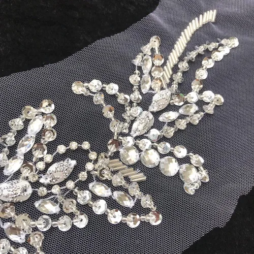 Miniatura 2 de Parche de cristal único hecho a mano cosido en piedras de lentejuelas de 15.3 x 11.4 pulgadas, accesorio para vestido, cristal de costura para Blanco