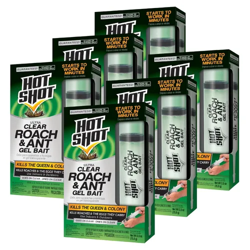 Hot Shot Cebo de gel ultra transparente para cucarachas y hormigas, 1 unidad, paquete de 6, liso