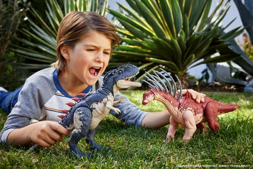 Miniatura 2 de Mattel Jurassic World Figura de acción de rastreadores gigantes, juguete de dinosaurio Mapusaurus con ataque de rabieta de mordida mega, espinas