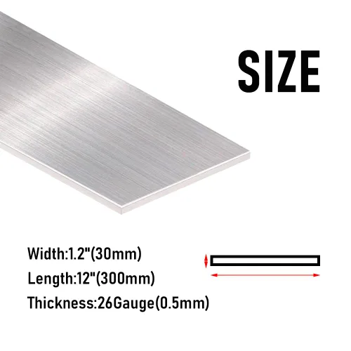 Miniatura 2 de Barra Plana de Acero Inoxidable 304, Calibre 26 (0.5mm) × 3 cm × 30 cm, 2 Piezas, Lámina de Acero con Acabado Cepillado, Placa de Acero con Película