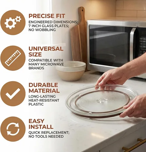 Miniatura 6 de Anillo giratorio de microondas de 7 pulgadas con rodillos de 0.6 in, pieza de repuesto universal para bandeja de horno para placas de vidrio de 7.0