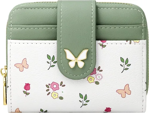 Miniatura 17 de BIAOTIE - Cartera para mujer con flores bonitas, con bloqueo RFID, tarjetero para tarjetas de crédito, monedero pequeño de dos pliegues