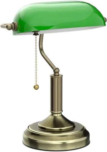 Miniatura 4 de TORCHSTAR Lámpara de escritorio de cristal verde con cadena de tracción, base E26 Base de acabado de latón, lámpara tradicional antigua para sala