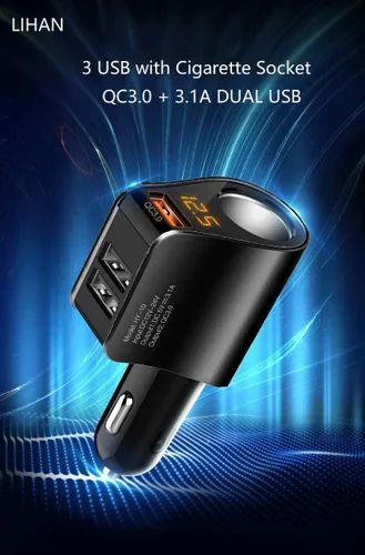 Miniatura 9 de LIHAN Cargador de coche con 3 USB, salida QC3.0, adaptador para encendedor de cigarrillos, enchufe de salida de 12 V/24 V, medidor de voltaje