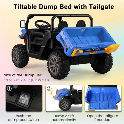 Miniatura 2 de Costzon Camión volquete con control remoto, UTV eléctrico de 12 V para niños con cama volquete eléctrica, función de balanceo, pala, 4 suspensiones