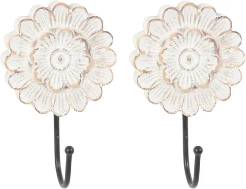 dwellington Ganchos de pared de madera envejecida con flores para colgar abrigos, colgador único pequeño y vintage para llaves, bolsos, toallas